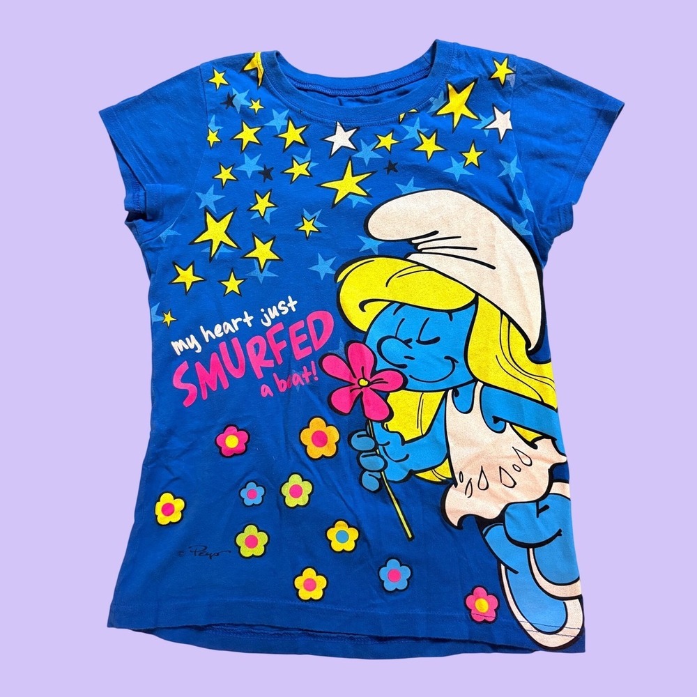 Y2K The Smurfs Graphic Baby Tee Shirt My Heart Just Smurfed a Beat Scene #19